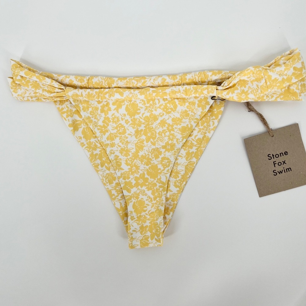 Stone Fox Swim Womens Bijou Bikini Bottom Size XL Yellow Banana Floral Minimal